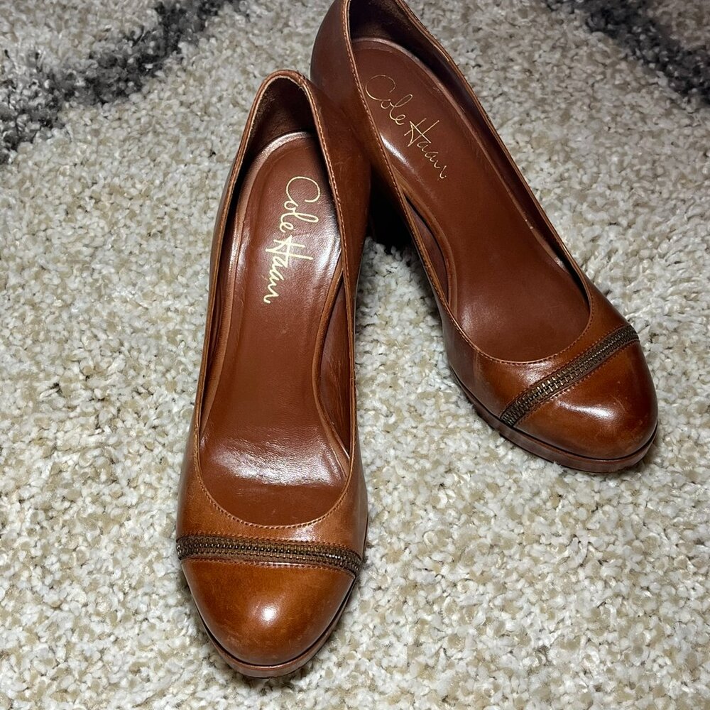 COLE HAAN Brown Stephanie Nike Air Technology Platform Heels 6B Woodbury